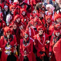 Group photo of cosplayers with the Hazbin Hotel theme at the Manga-Comic-Con 2024
